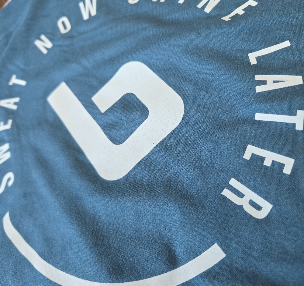 Burn Boot Camp Slat Blue Tank Top with White Logo